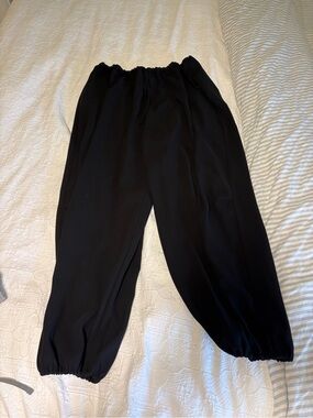 Women's Black Elastic-Waist Track Joggers with Cinched Ankles